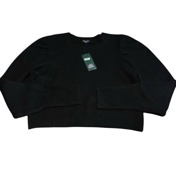 New Wild Fable Junior Women’s Black Puff Sleeve Cropped Stretch Black Sweater M - Picture 2 of 11